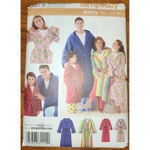Simplicity 3575 Unisex Hooded Robe Sewing Pattern XS-XL Adult Kids Easy To Sew